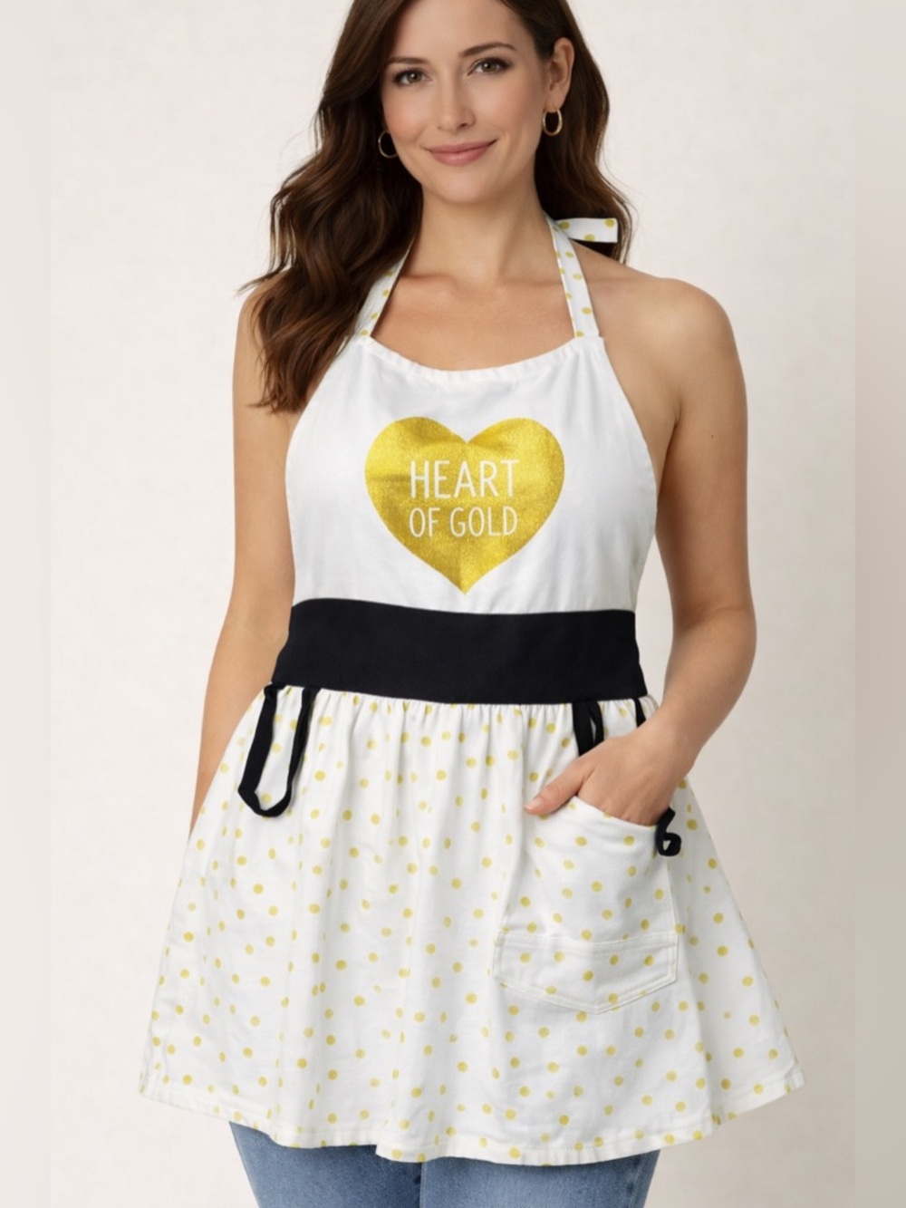 paper source heart of gold cotton white and black kitchen cooking apron